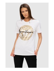 VERSACE Biały t-shirt damski ze złotą meduzą, Wybierz rozmiar 40