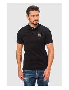 EMPORIO ARMANI Czarna koszulka polo ze złotym logo, Wybierz rozmiar S