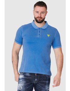 GUESS Niebieska koszulka polo z żółtym logo, Wybierz rozmiar L