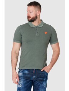 GUESS Zielona koszulka polo z pomarańczowym logo, Wybierz rozmiar L