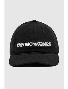 EMPORIO ARMANI Czarna czapka z daszkiem i białym logo