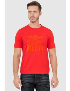 AERONAUTICA MILITARE Pomarańczowy t-shirt męski z aksamitnym logo, Wybierz rozmiar L