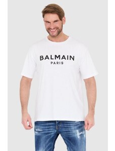 BALMAIN Biały t-shirt męski z drukowanym czarnym logo, Wybierz rozmiar 2XL