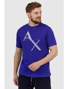 ARMANI EXCHANGE Niebieski t-shirt męski z logo, Wybierz rozmiar S