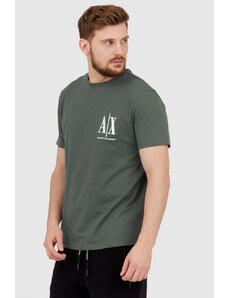 ARMANI EXCHANGE Szaro-zielony t-shirt męski z wyszywanym logo, Wybierz rozmiar M