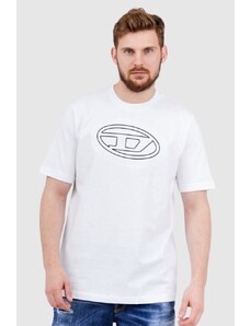 DIESEL Biały t-shirt męski z wytłaczanym logo, Wybierz rozmiar L