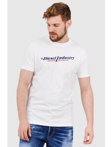 DIESEL Biały t-shirt męski z granatowym logo, Wybierz rozmiar L