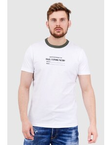 DIESEL Biały t-shirt męski z lamówką w kolorze khaki, Wybierz rozmiar L