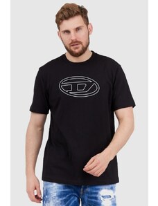 DIESEL Czarny t-shirt męski z wytłaczanym logo, Wybierz rozmiar S