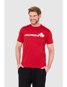 DSQUARED2 Czerwony bawełniany t-shirt z dużym logo, Wybierz rozmiar S
