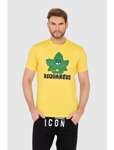 DSQUARED2 Żółty t-shirt z logo i zielonym liściem, Wybierz rozmiar S