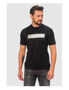 EMPORIO ARMANI Czarny t-shirt męski ze srebrnym logo, Wybierz rozmiar L