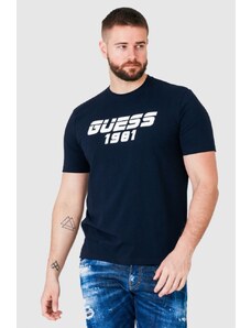 GUESS Granatowy t-shirt męski z odblaskowym logo, Wybierz rozmiar L