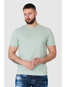 GUESS Pistacjowy t-shirt męski z wytłaczanym logo, Wybierz rozmiar L