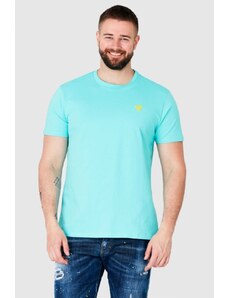 GUESS Turkusowy t-shirt męski z żółtym logo, Wybierz rozmiar S