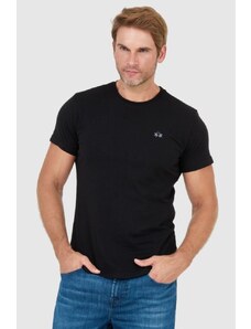 LA MARTINA Czarny t-shirt męski z wyszywanym logo, Wybierz rozmiar 3XL