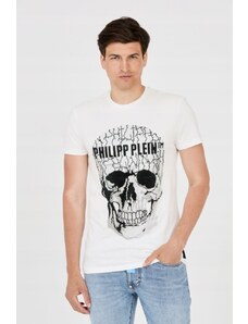 PHILIPP PLEIN T-shirt biały z popękaną czaszką, Wybierz rozmiar XXL