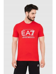 EA7 Emporio Armani EA7 Czerwony męski t-shirt z dużym białym logo, Wybierz rozmiar XXL