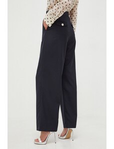 Custommade spodnie wełniane kolor granatowy szerokie high waist