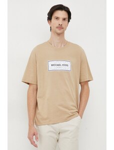 Michael Kors t-shirt bawełniany męski kolor beżowy z aplikacją