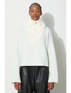 JW Anderson sweter wełniany damski kolor turkusowy z półgolfem KW0579.YN0157