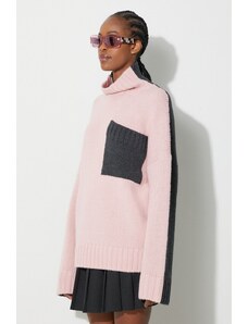 JW Anderson sweter wełniany damski kolor różowy z półgolfem KW1004.YN0144