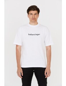 BALENCIAGA Biały t-shirt z czarnym logo, Wybierz rozmiar M