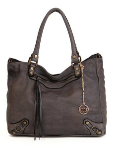 Mia Tomazzi Skórzany shopper bag "Comasina" w kolorze ciemnoszarym - 35 x 30 x 9 cm
