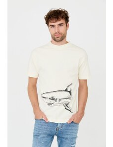 PALM ANGELS Beżowy t-shirt Broken Shark, Wybierz rozmiar S