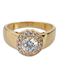 LOVRIN Złoty pierścionek 585 oczko z białą cyrkonią
