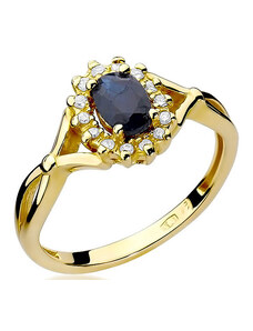 LOVRIN Złoty pierścionek 585 łezka z szafirem i diamentami