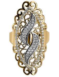 LOVRIN Złoty pierścionek 585 ażurowa ozdoba z cyrkoniami