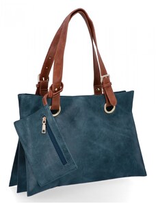 Trzykomorowa Torebka Damska Shopper Bag z Etui firmy Herisson H8803 Morska