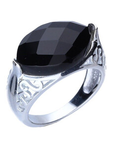 LOVRIN Srebrny pierścionek 925 duży czarny elegancki kamień r 16
