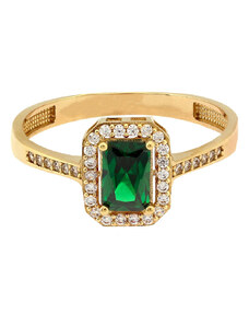 LOVRIN Złoty elegancki pierścionek 585 prostokątna zielona markiza cyrkonie