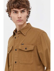 G-Star Raw koszula bawełniana męska kolor brązowy slim z kołnierzykiem klasycznym