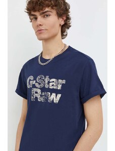 G-Star Raw t-shirt bawełniany męski kolor granatowy z nadrukiem