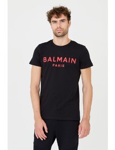 BALMAIN T-shirt czarny z czerwonym logo, Wybierz rozmiar S