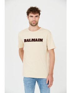 BALMAIN Beżowy t-shirt Retro Balmain Flock, Wybierz rozmiar S