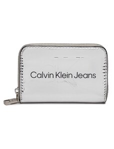 Duży Portfel Damski Calvin Klein Jeans Sculpted Med Zip Around Mono S K60K611863 Silver 0IM