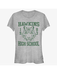 Koszulka damska Merch Netflix Stranger Things - Hawkins High Tiger 1983 Women's T-Shirt Heather Grey