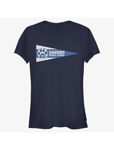 Koszulka damska Merch Netflix Stranger Things - Hawkins Pennant Flag Women's T-Shirt Navy Blue