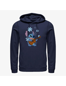 Męska bluza z kapturem Merch Disney Classics Lilo & Stitch - Stitch Flowers Unisex Hoodie Navy Blue