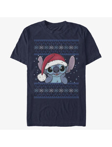 Koszulka męska Merch Disney Lilo & Stitch - Holiday Stitch Wearing Santa Hat Unisex T-Shirt Navy Blue