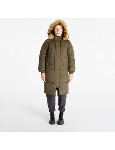 Damska kurtka puffer Urban Classics Ladies Oversize Faux Fur Puffer Coat Darkolive/ Beige