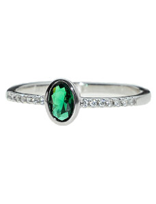 LOVRIN Srebrny pierścionek 925 delikatny zdobiony zieloną cyrkonią 1,8g