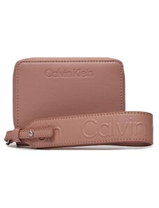 Duży Portfel Damski Calvin Klein Gracie Wallet W/Strap Md K60K611387 Ash Rose VB8