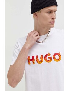 HUGO t-shirt bawełniany męski kolor beżowy z nadrukiem 50504542