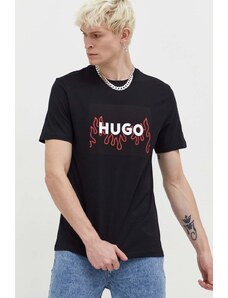 HUGO t-shirt bawełniany męski kolor czarny z nadrukiem