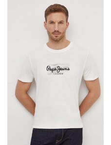 Pepe Jeans t-shirt bawełniany Castle męski kolor beżowy z nadrukiem